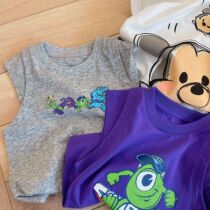 Cartoon Sleeveless Vest ~ Summer New Pint Pure Cotton Cartoon Sleeveless T-shirt Male and female Sweat Sweat Small Crowdblouse Thin