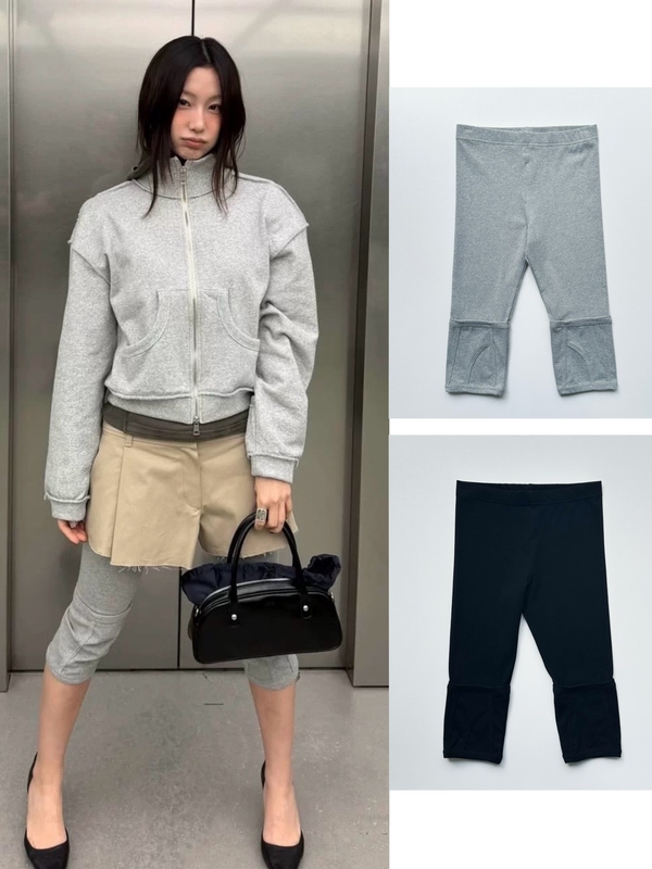 * LAOSHU Version* Korean Niche Lcdc New Design with Edge Stitching, Slim Fit, Stretchy Five-Point Pants Leggings