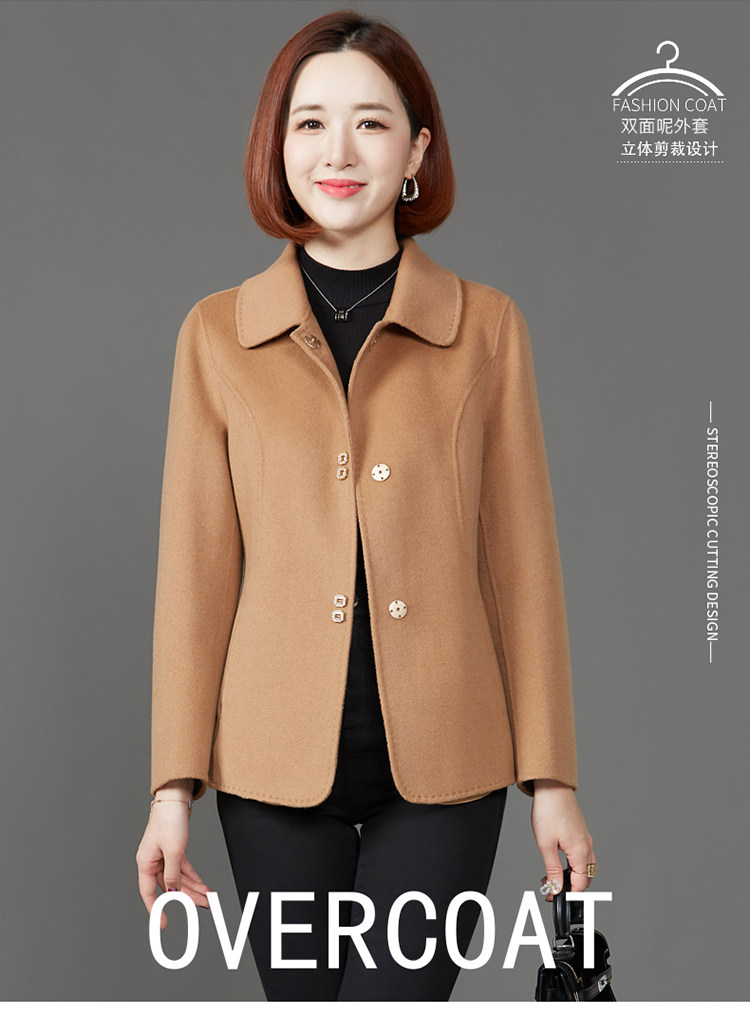 短款翻领中老年羊毛呢子羊绒大衣中年女装双面呢100%羊毛外套妈妈详情1
