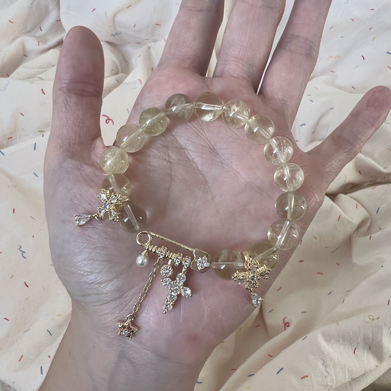 In Stock! Original Polyhedral Natural Citrine Bracelet Cross Lucky Star and Moon Gift for Girls