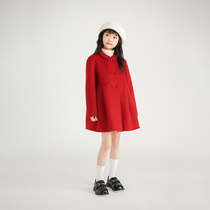 Childrens clothing 2024 autumn and winter new fashion cashmere coat for baby girls stylish thickened lapel 100% woolen coat