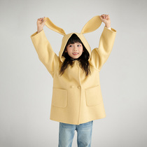 Childrens clothing 24 autumn and winter new style girls thickened cashmere woolen coat baby girl cute rabbit 100% woolen coat