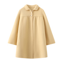 Girls double-sided cashmere coat 2024 autumn and winter new style girls medium and large childrens yellow warm 100% woolen coat