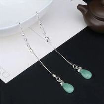 Hanfu Guofeng Girl Ancient Fairy Classical Accessories Ancient Style Fresh Glass Water Drop Tassel Earrings Earring Hook Earrings