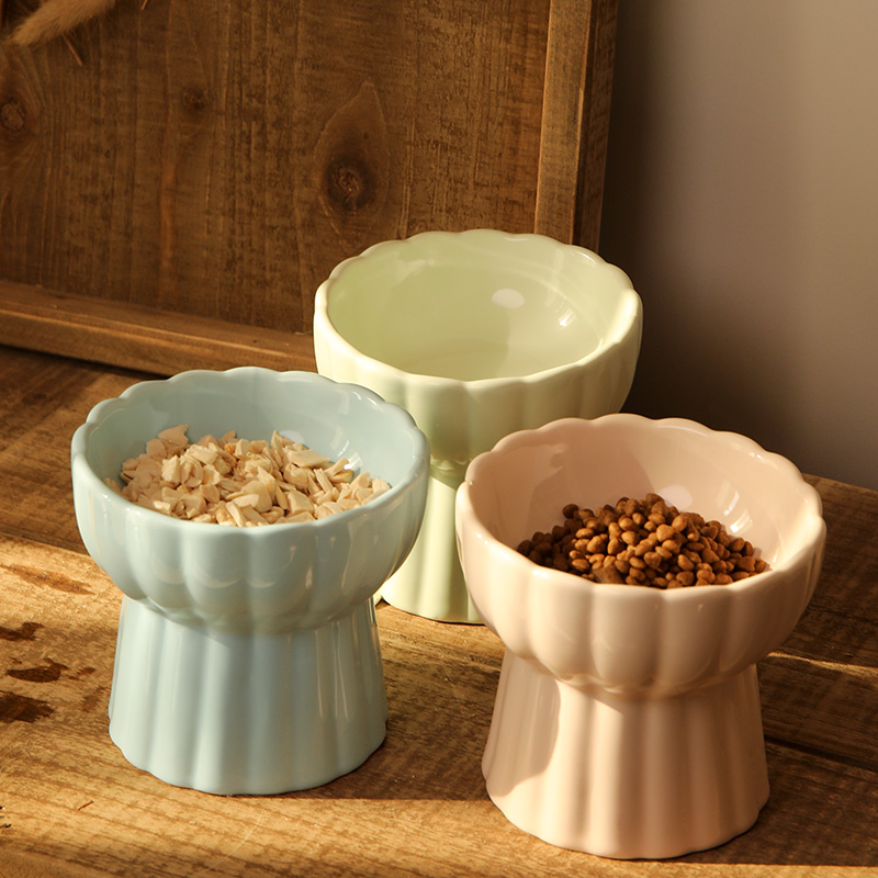 Cat Bowl Kitty Water Basin Cat Basin dog Bowl Ceramic Anti-Roll protection Cervical Spine High Foot Bowl Pet Supplies