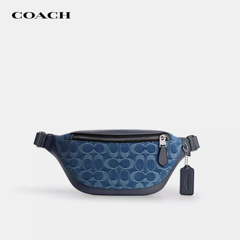 [Authenticity Guaranteed] Coach/Coach Men's Waist Bag Chest Bag Denim Blue Single Shoulder Crossbody Bag Men's Bag