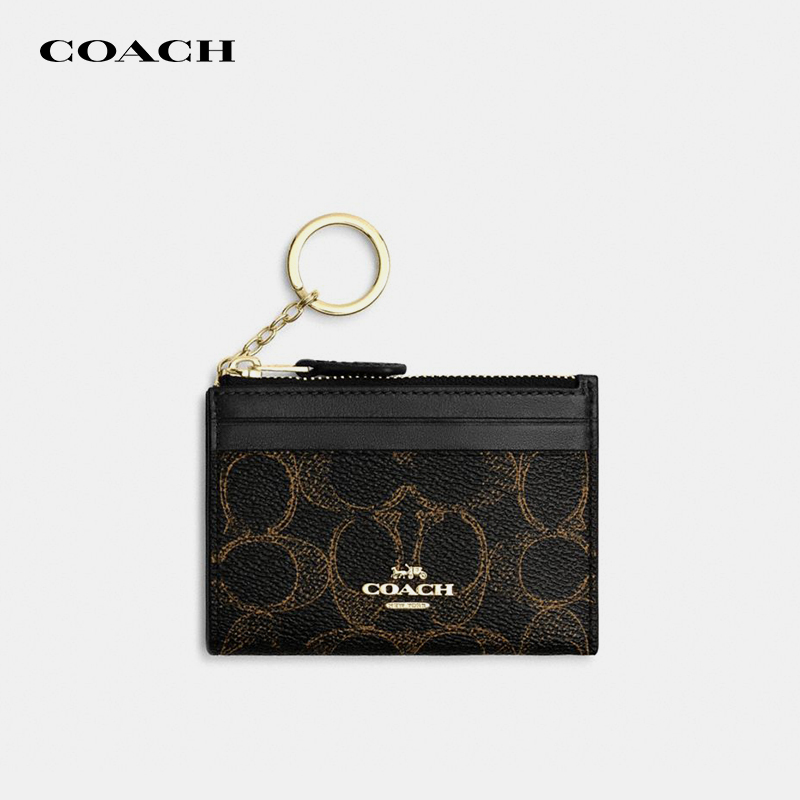 [Authenticity Guaranteed] Coach Skinny Women's Card Holder Zip Portable Mini Wallet Id Holder