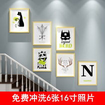 Living Room Photo Wall Solid Wood Photo Frame Brief Idea Modern Photo Frame Combined Stairs Hanging Wall Background Decoration Painting Frame