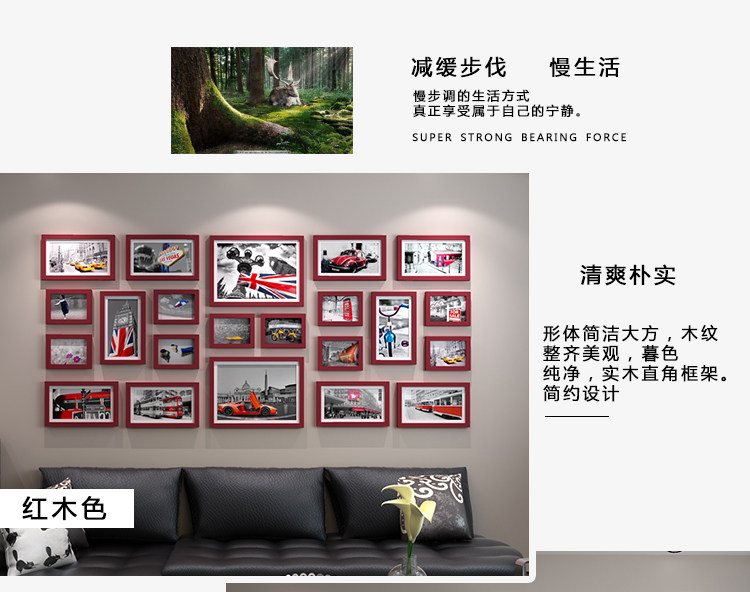 Фотография из натурального дерева, диван, настенная современная и минималистичная фоторамка 