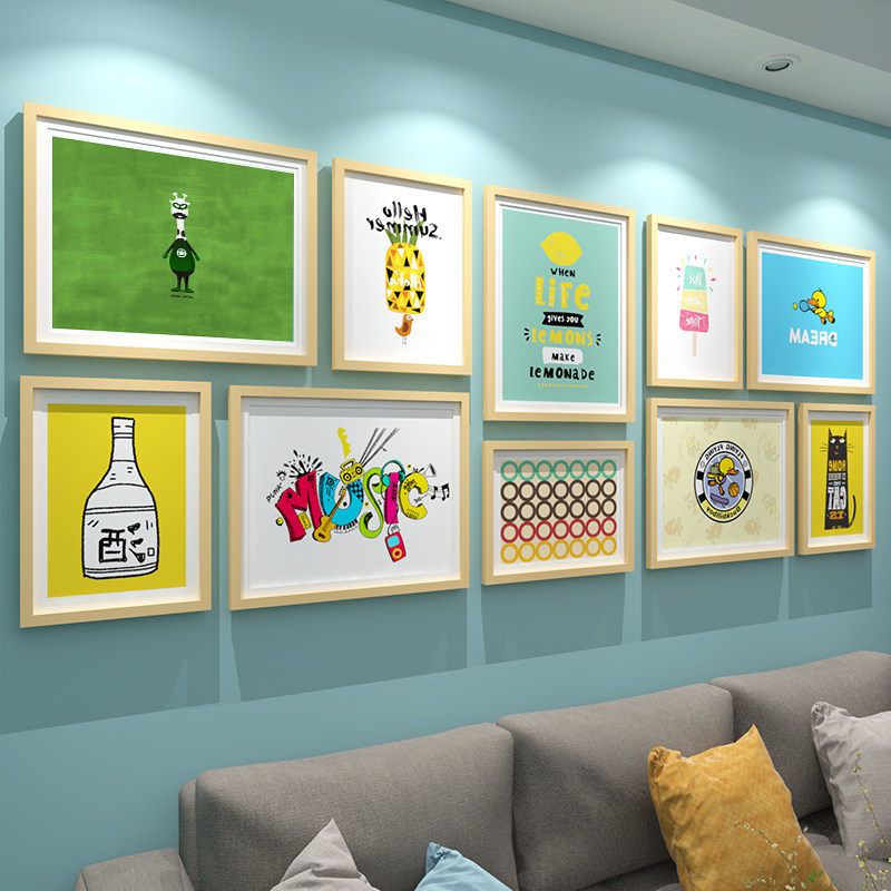 Living room photo wall Nordic modern minimalist photo wall dining room solid wood hanging wall photo frame creative big wall composition