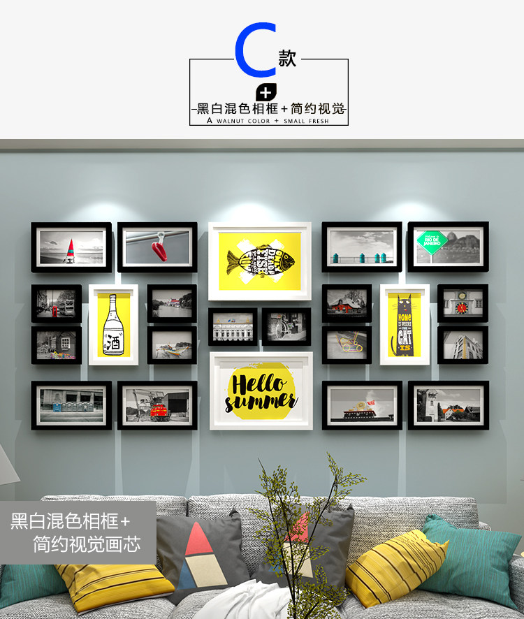 Фотография из натурального дерева, диван, настенная современная и минималистичная фоторамка 