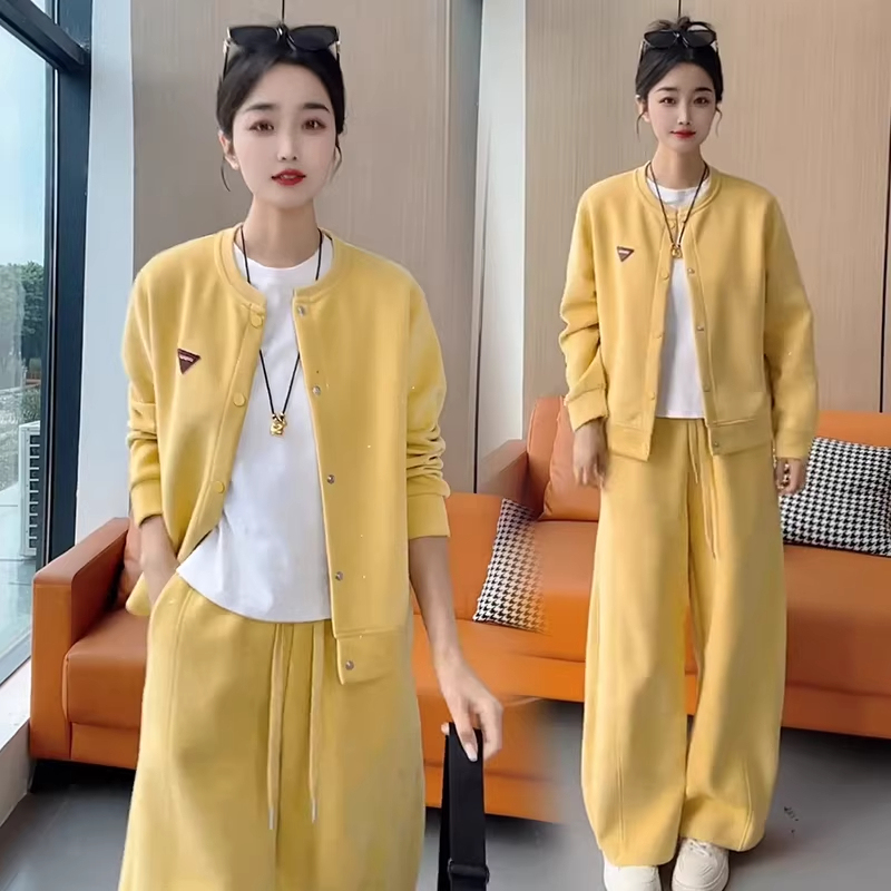 Fashion Casual Suit for Women 2026 Spring New Loose Slimming Cardigan Baseball Jacket Wide-Leg Pants Two-Piece Set
