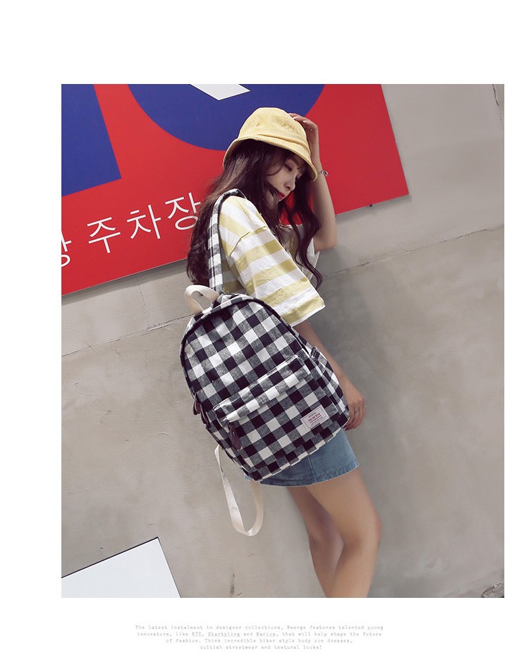 Ins siêu túi nữ phiên bản Hàn Quốc của Harajuku ulzzang học sinh trung học ba lô hoang dã kẻ sọc đơn giản balo đi học nam cấp 3