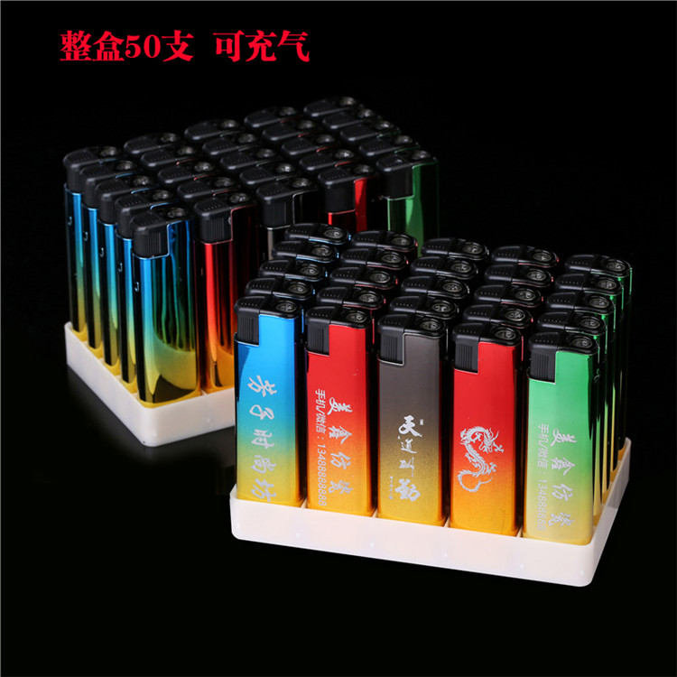 50 vỏ kim loại chống nổ một lần quảng cáo nhẹ hơn bơm hơi gió thẳng nhẹ logo tùy chỉnh - Bật lửa bật lửa đẹp