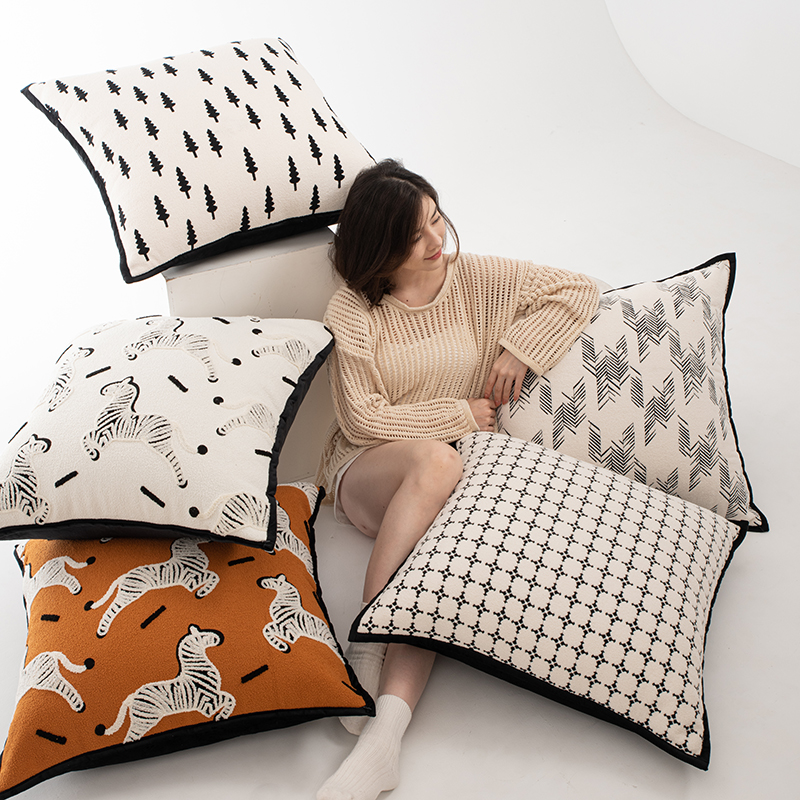Black and white modern simple cream style pillow cushion sofa living room Nordic light luxury high-end pillow cover large backrest