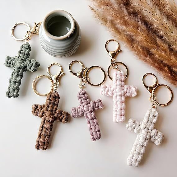 Bohemian Style Hand-Woven Cross Keychain Car Accessory Soft Cross Pendant Bag Decoration Gift