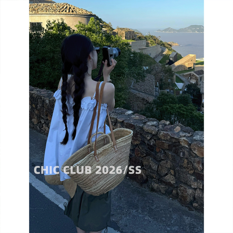 Chic Club 2026/Ss Korean Design Lace Ruffle Collar White Sleeveless Camisole Top for Women