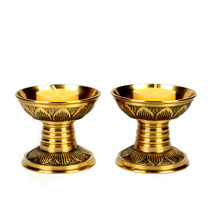 Small needle Candlestick pure copper family Buddha Hall ornaments Buddhist supplies long lights for Buddha ghee lamp holder pair