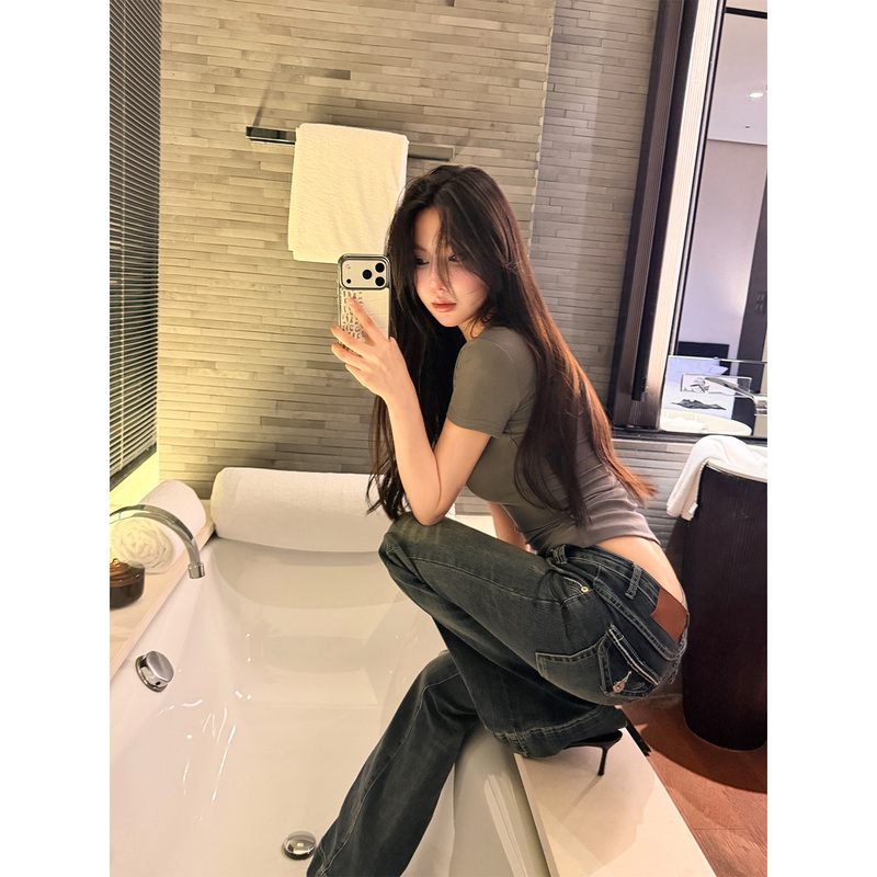 1Sdoudou Doudoujiang【Magic Pants!】Summer Jeans for Women, Retro American Style, Stylish Flared Pants