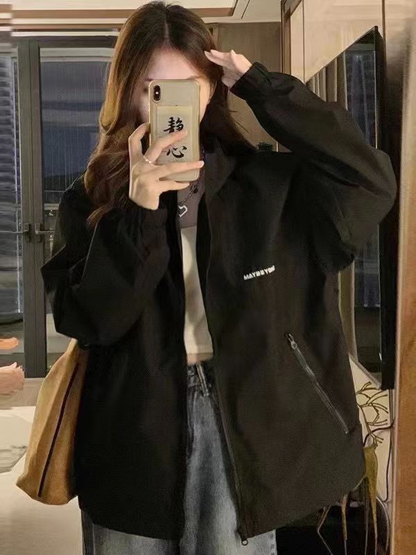 Korean Style Workwear Windbreaker Jacket for Women, Spring and Autumn 2026 New Design, Niche Loose-Fitting Hooded Cardigan Jacket, Trendy