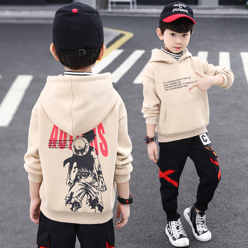 Boy gush clothing spring autumn clothing 2022 new children Korean version CUHK Tong Cartoon Thickened Boy Foreign Dress