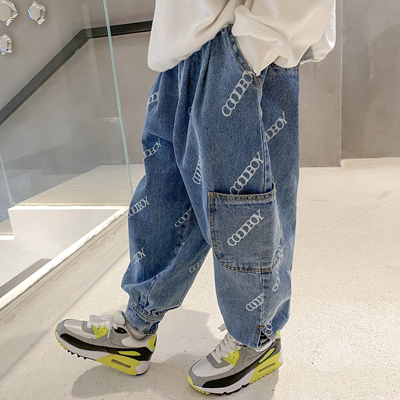 South Korean boy pants children cowboy spring clothing 2021 new easing CUHK boy boy bunches of casual pants