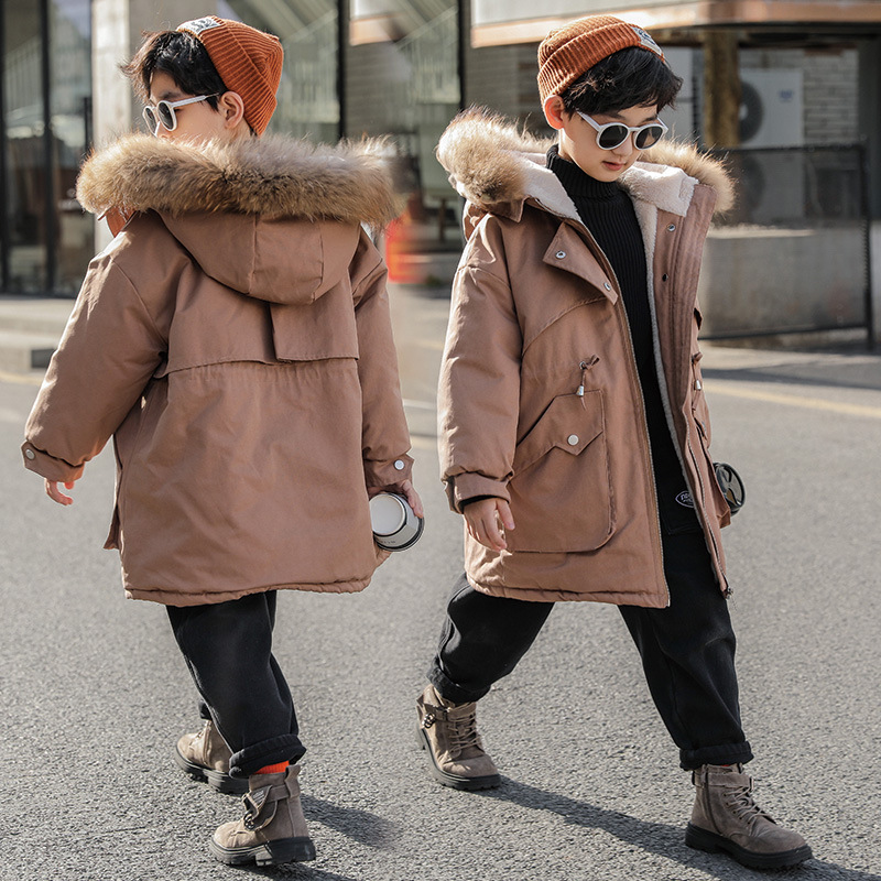 Boys cotton jacket 2020 autumn and winter clothing plus velvet new Korean version of the Ocean school children's cotton clothes thickened Parker clothes