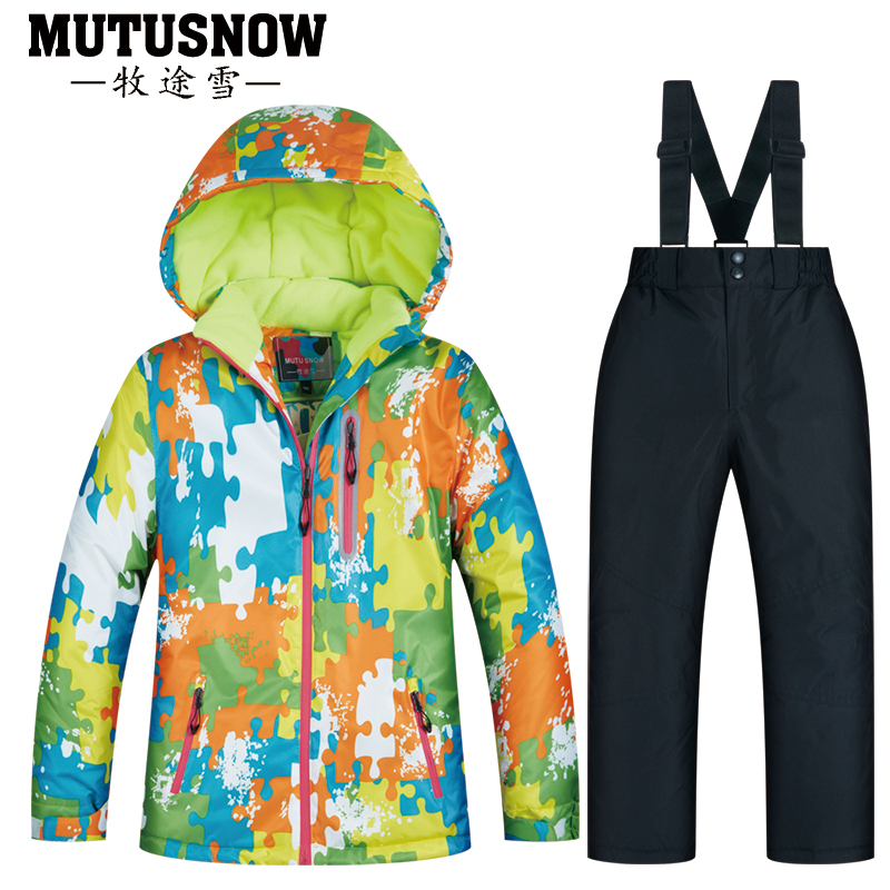 Children ski suit Windproof Waterproof Thickened Warm Cotton Suit Jacket Boy Girl Ski Suit Pants Suit