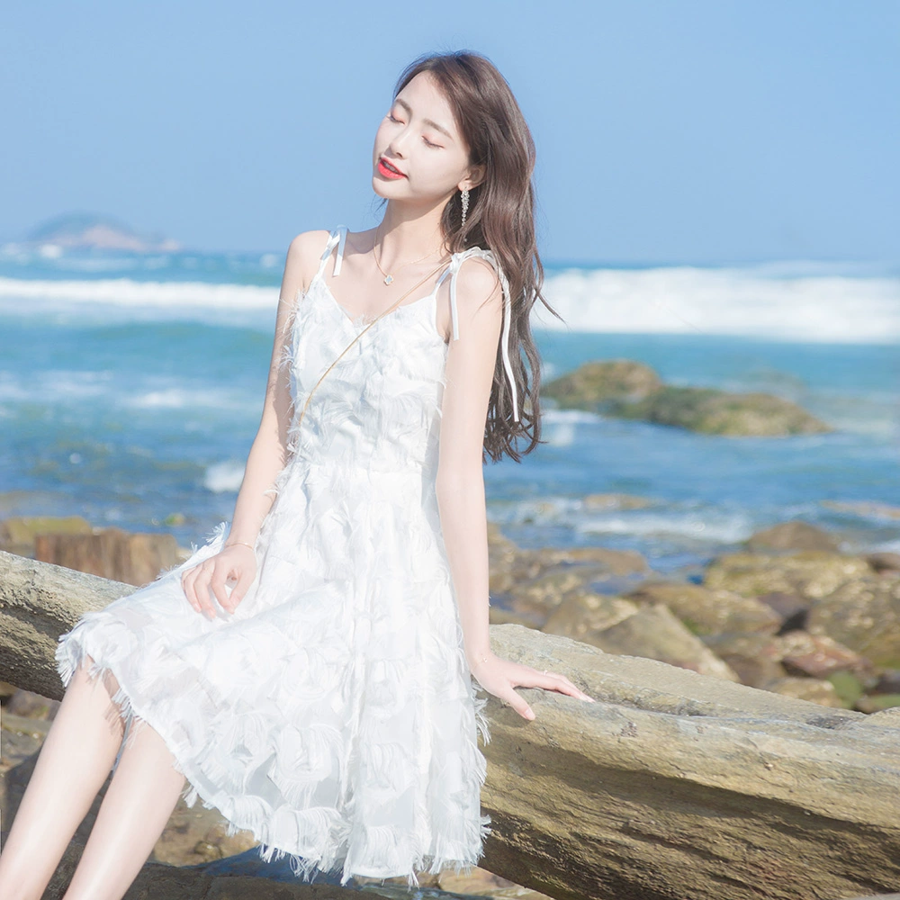 Mùa hè 2021 Váy phụ nữ mới bên bờ biển Kỳ nghỉ trên bãi biển Váy Little Fairy Váy tua rua - váy đầm