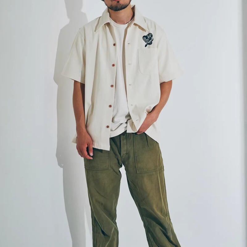 Samurai Jeans Japanese Ukiyo-E Style Snake Print Denim Short-Sleeved Shirt Ssa25-02