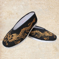 Four Seasons qian ceng di male old Beijing cloth shoes long feng jixiang mens gong fu xie hand embroidery Dragon Dragon