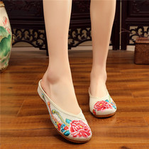 Step embroidered edge old Beijing cloth shoes (spring full of spring) small slope and ethnic style female tide single embroidered half slippers