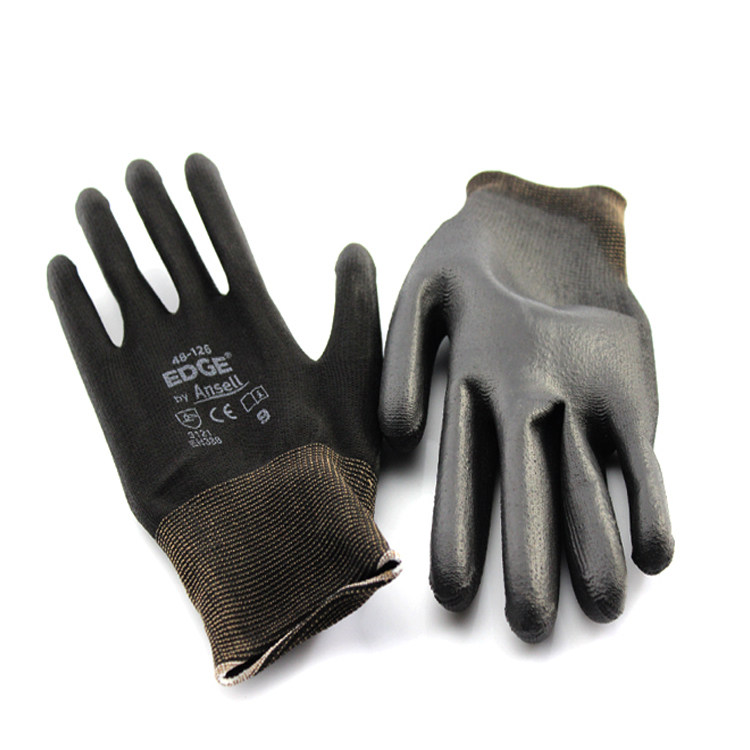 ANSELL48-126EdgeSensiliteBlack polyester fiber PU palm coated black universal glove hot pin