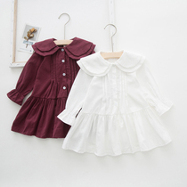 Baby solid color shirt dress Spring and Autumn new cotton girl dress doll skirt lapel shirt 0-1-3-5 years old 6