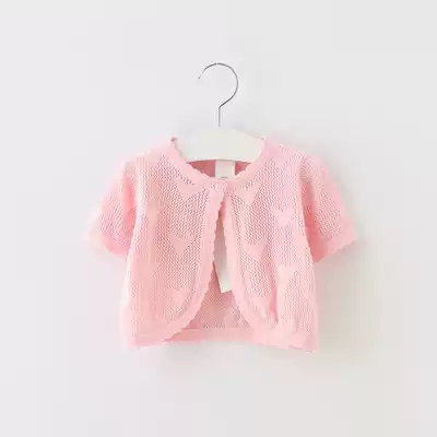 Girls small shawl Summer thin children's cotton cardigan jacket outside the baby air conditioning shirt short-sleeved shoulder sunscreen jacket
