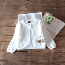 Girls short shawl coat cotton baby knitted air-conditioned shirt childrens princess long sleeve white shoulder