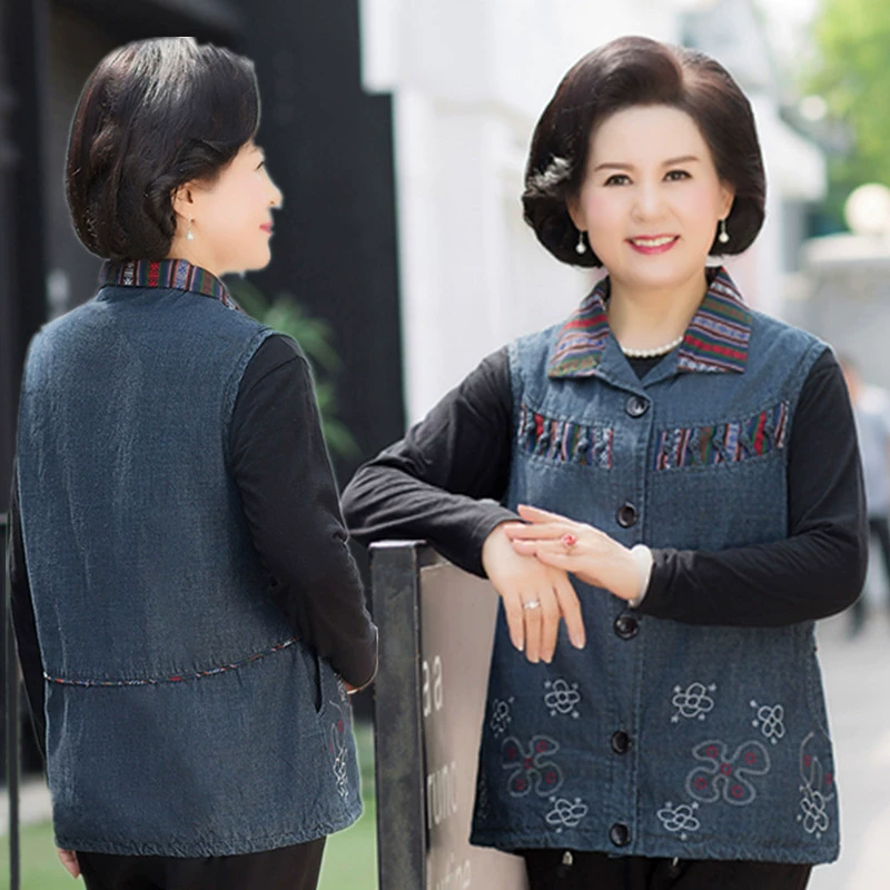 Phụ nữ trung niên và người cao tuổi áo ghi lê mùa xuân và mùa thu mỏng bà ngọn áo vest già áo ngắn phần mẹ áo vest mùa thu - Áo vest