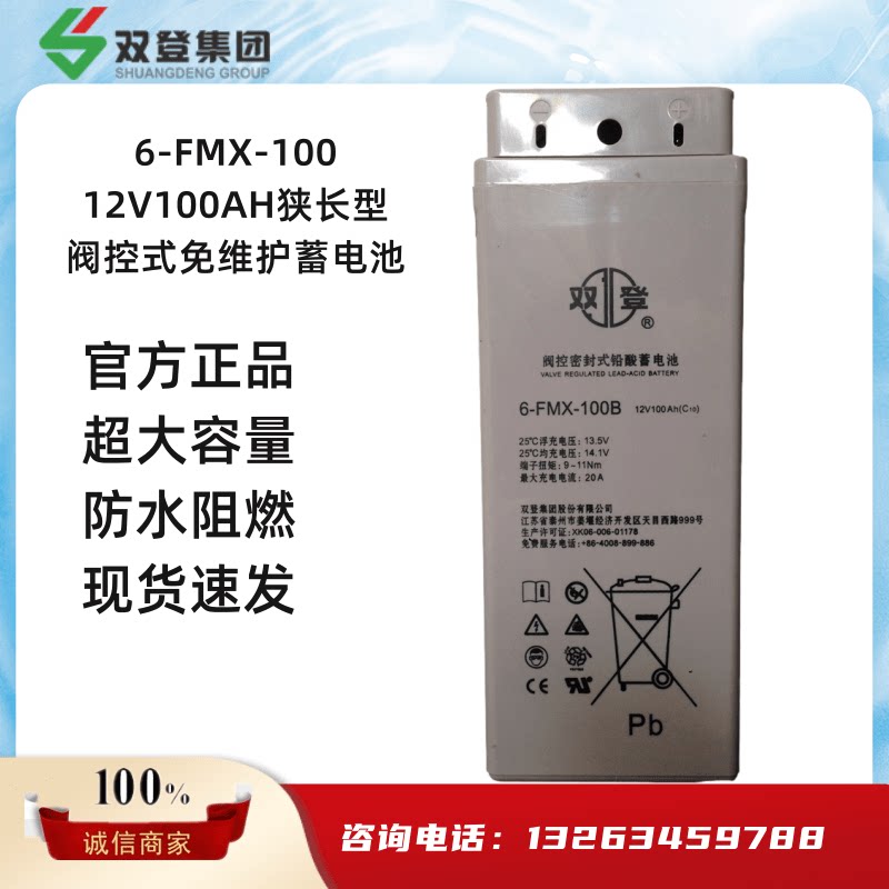 Shuangdeng narrow and long battery 6-FMX-100 12V100AH ​​maintenance-free valve-controlled ship UPS power supply
