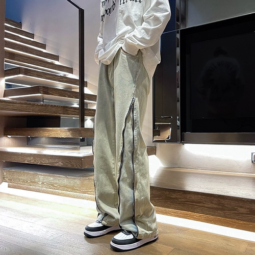 Дизайнерские джинсы, штаны, тренд сезона, в американском стиле, свободный прямой крой