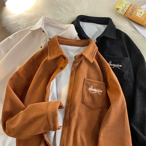 Флисовая трендовая весенняя вельветовая рубашка, куртка для влюбленных для отдыха, в корейском стиле, оверсайз