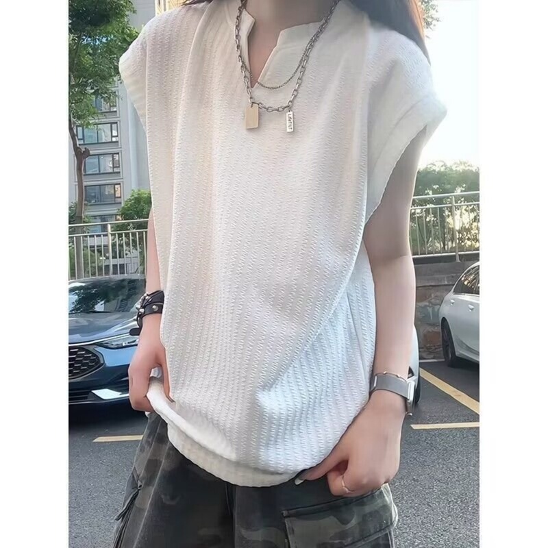 American-Style Snake-Pattern Textured White Vest for Men and Women, V-Neck Sleeveless T-Shirt, Men's Basketball Sports Undershirt