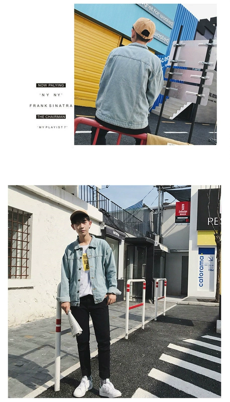 Áo khoác mùa thu nam áo khoác denim có mũ trùm đầu xu hướng Hàn Quốc hip hop sinh viên cổng gió bf phong cách Harajuku đẹp trai áo khoác mùa đông