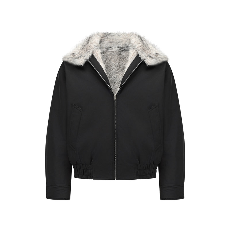 Manuscript Wolf Fur Harrington Cotton Jacket 1500g Velvet Mountain Eagle Jacket a Winter Cotton Coat with a Stand-Up Collar