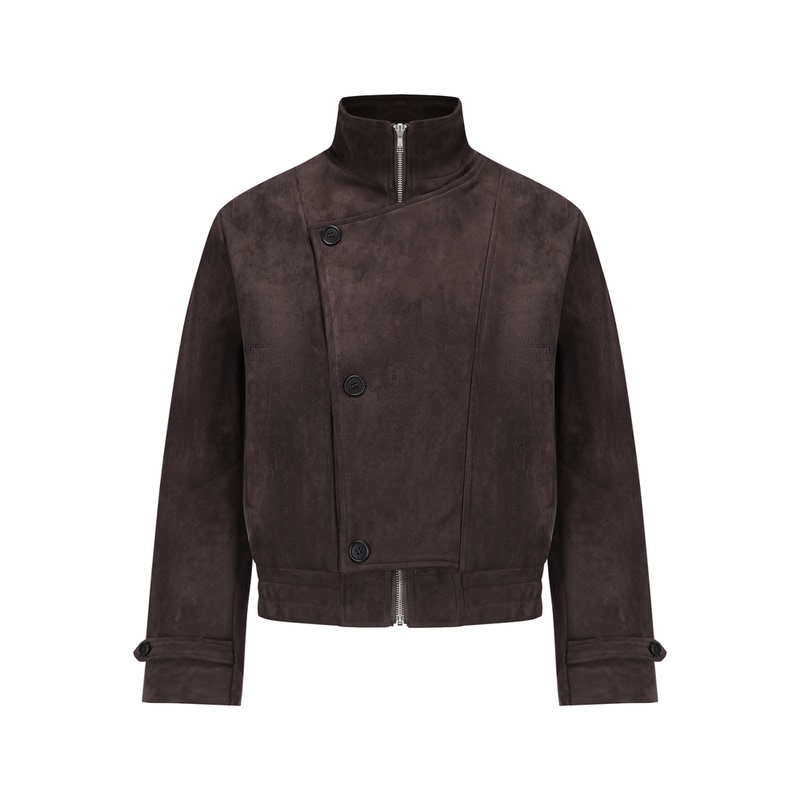 Manuscript Multi-Form Suede Jacket Loose-Fitting Men's Spring Casual Retro Short Brown Stand-Up Collar Jacket