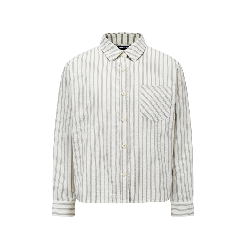 Manuscript Striped Seersucker Shirt, High-Fashion Casual Regular Shoulder Long-Sleeve Shirt, Vintage Striped Top