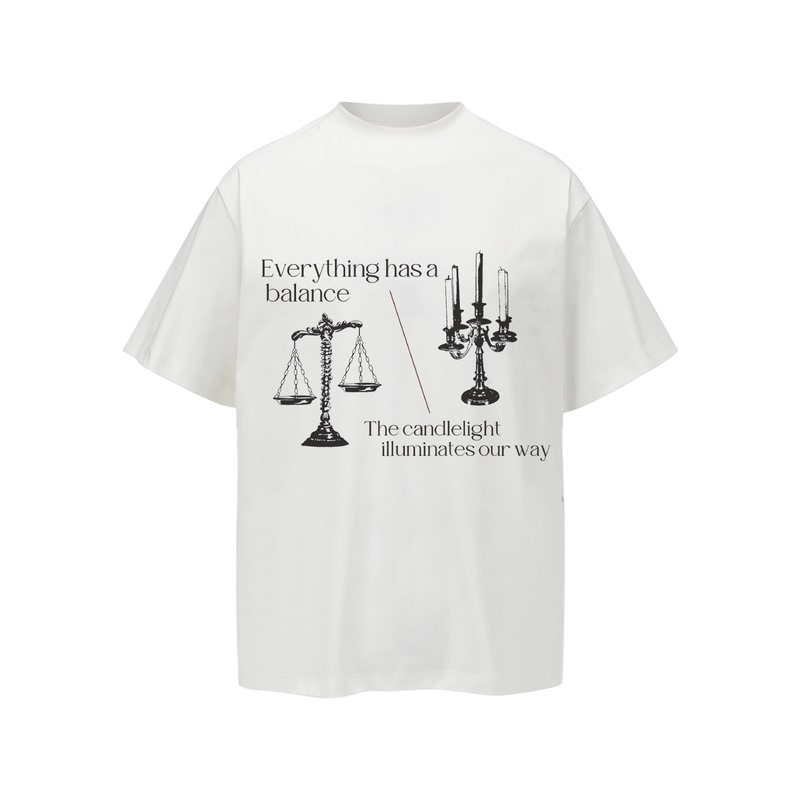 Manuscript Candlelight Print Short-Sleeve Digital Direct Print Sorona Ice-Feel Short Wide Boxy T-Shirt