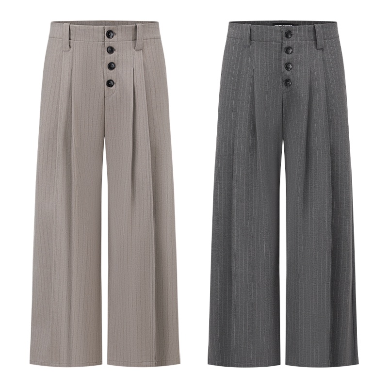 Manuscript Striped Button-Down Trousers Tr Blended Drape Casual Pants 60% off A-Line Wide-Leg Commuter Trousers Manuscript Striped Button-Down Trousers Tr Blended Drape Casual Pants 60% off A-Line Wide-Leg Commuter Trousers