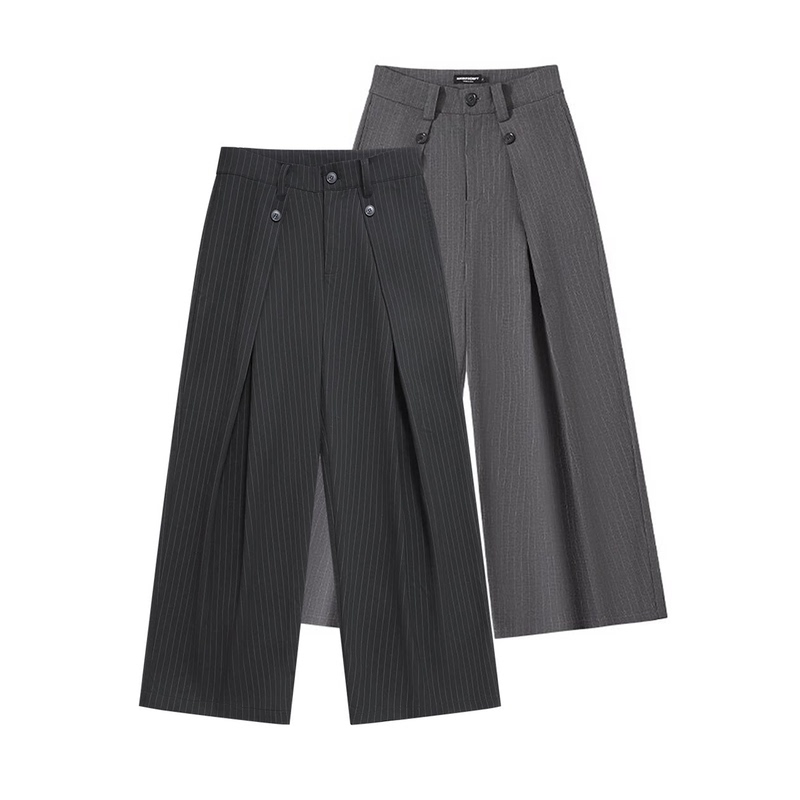 Manuscript Striped A-Line Trousers Tr Blended Drapey Silhouette Casual Pants Loose Wide-Leg Commuter Trousers