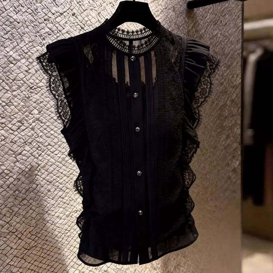Тюль Shirt без рукавов, декоративный браслет, французский стиль, кружево платье, тренд сезона, западный стиль, стиль высокого качества