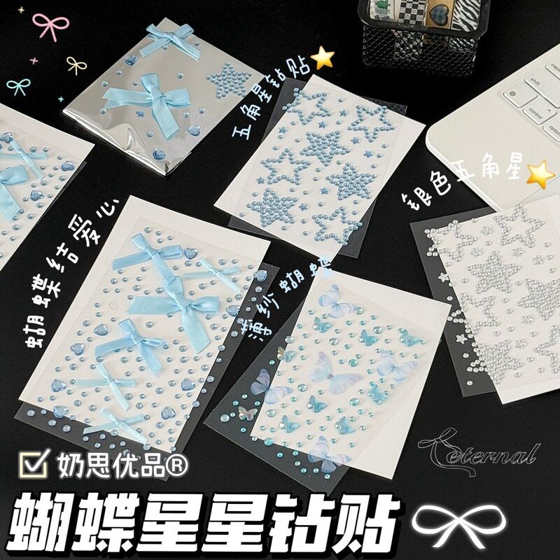 ins Love Heart Bow Star Rhinestone Stickers 3D High-Value Laser Stickers DIY Decoration Support Makeup Stickers